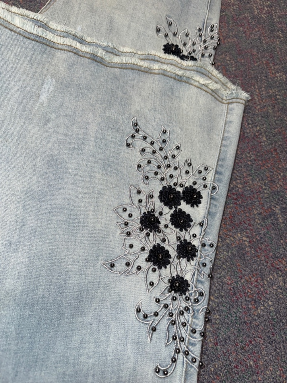 🌹The Indigo" Embroidered, Studded Floral Boot Cut Jeans - Picture 7 of 12